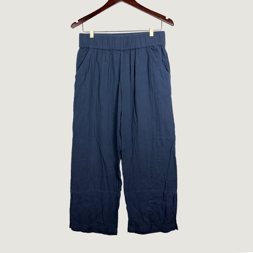 Pact Organic Cotton Wide Leg Crop Pants M Blue Sustainable Gauze Relaxed Boho
